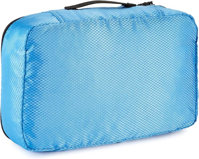 Amazon Essentials 4-Piece Packing Cubes Travel Accessories Set, Luggage Organizer with Double Zipper, Mesh Top, 100% Polyester, Small, Sky Blue (Previously Amazon Basics)