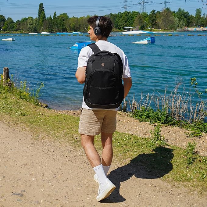 Swissdigital Design Travel Laptop Backpack, College Laptops Backpack with USB Charging Port for Men and Women Fits 16 Inch Notebook, Black | ANDWIL