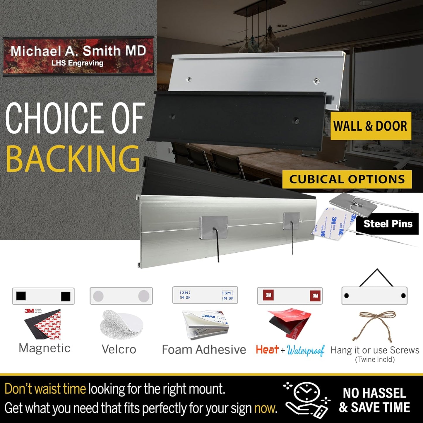 Engraved Name Plates for Door Sign Personalized Gray Plastic Plaque with Maroon Letters - Made in USA 2x6 B21