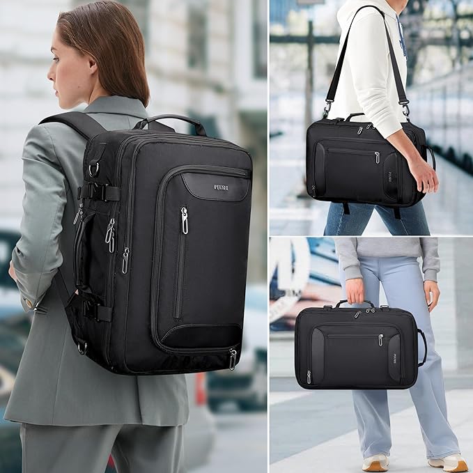 PIJUSHI Travel Backpack for Women Men Flight Approved Carry on Bag 16 inch Laptop Personal Item Daypack with Shoe Compartment(PE038 Black)