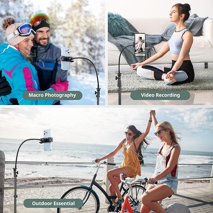 Sensyne 92" Cell Phone Tripod, Selfie Stick Tripod with 16.5" Flexible Gooseneck, Overhead Phone Stand for Video Recording, Photography, Compatible with Phone, Camera