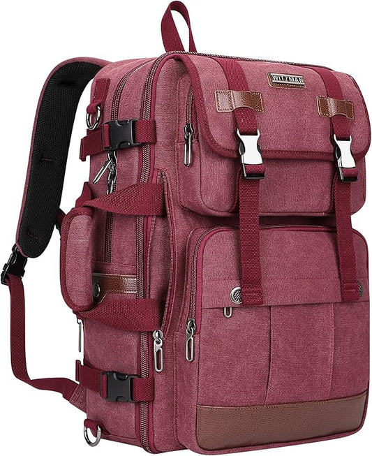 WITZMAN Canvas Travel Backpack for Women Large Laptop Backpack Fit 17 inch Carry-on Airline Approved Convertible Shoulder Rucksack(A6617-3 Red)