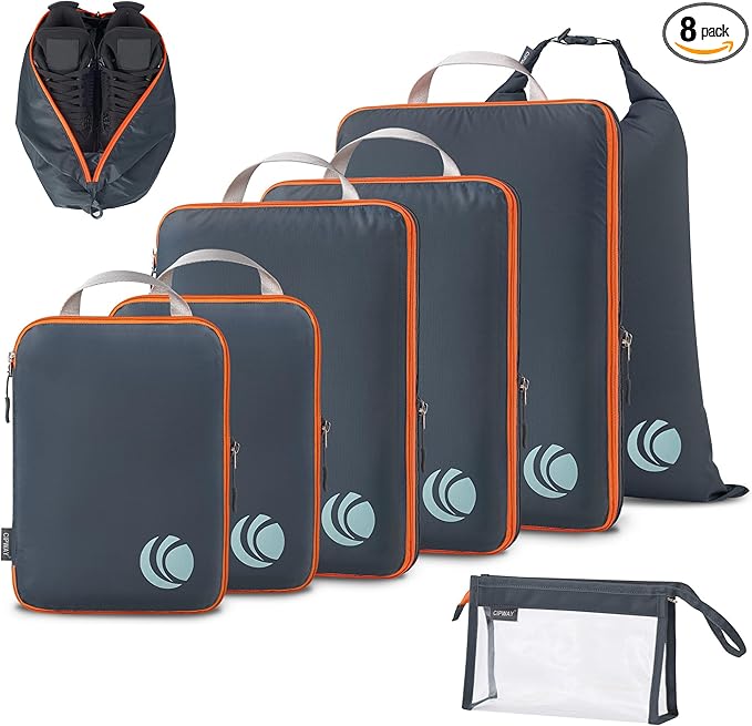 Cipway Compression Packing Cubes, Lightweight Travel Luggage Organizers with Shoe Bag, Toiletry Bag & Laundry Bag, Travel Essentials for Carry on Suitcase (8 Piece,Gray)