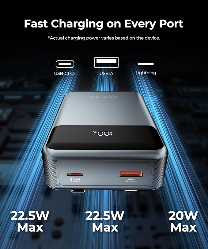 Portable-Charger-Power-Bank Travel Essentials Battery Pack USB C 30000mAh Built in Cable 22.5W Phone Fast Charging Powerbank Compatible with iPhone 16 15 14 13 12 11 iPad Samsung Google Xiaomi