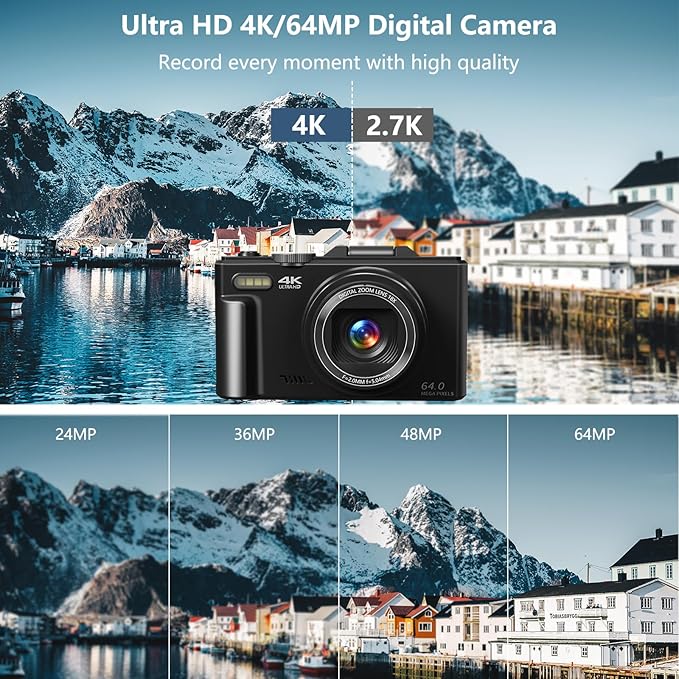 Digital Camera for Photography, 4K Vlogging Camera for YouTube 3" 180° Flip Screen 18X Digital Zoom Compact Retro Cameras with 32GB TF Card & 2 Batteries, Black