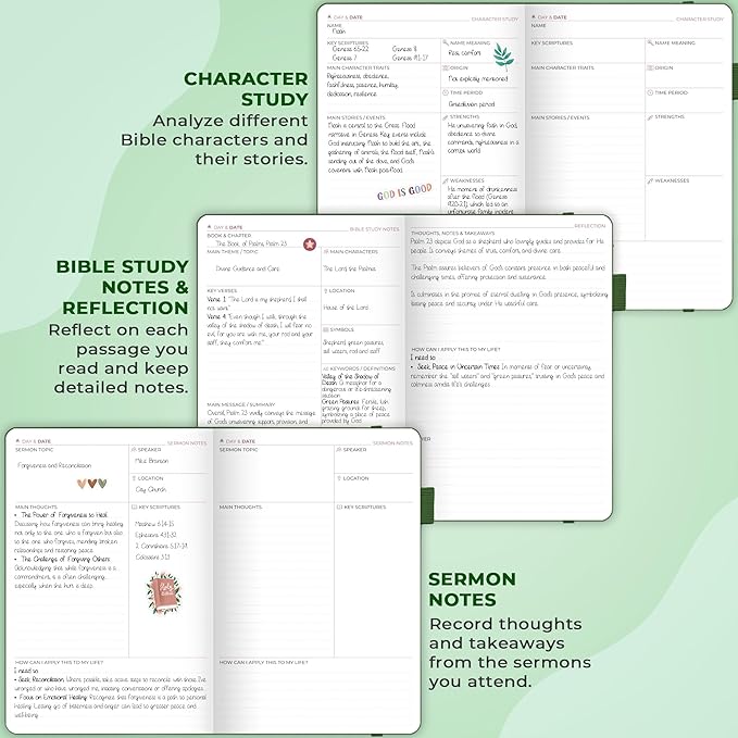 Clever Fox Bible Study Journal – Church Notes Notebook – Note Taking & Journaling Kit – Faith Based Religious Gifts & Accessories (Forest Green)