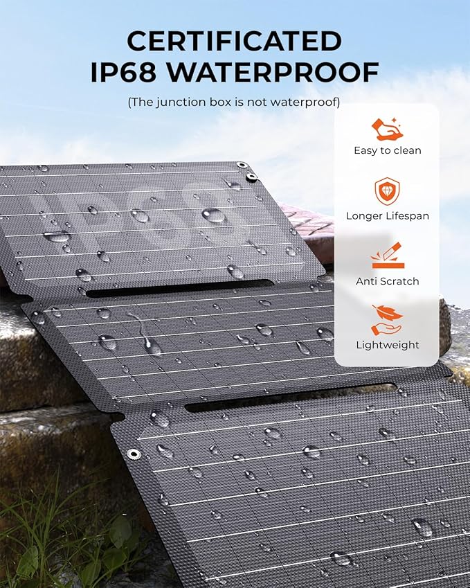 BigBlue 30W Solar Panel Charger with Fast Charging USB-A, USB-C and DC Ports, IP68 Waterproof, Portable Folding Solar Charger Compatible with iPhone, iPad, Samsung, LG, Power Banks, Power Station