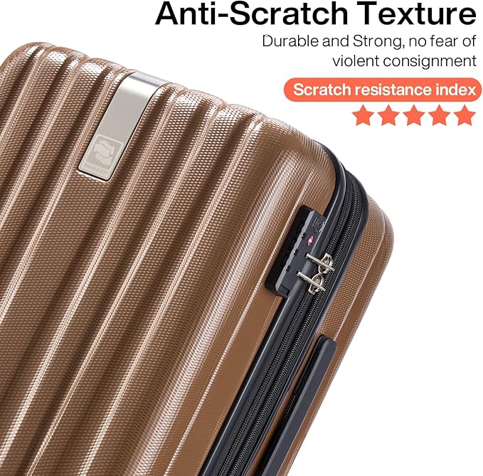 Hanke Luggage Sets 3 piece Carry On Luggage with Wheels PC Hard Shell Suitcases Lightweight Checked Tsa Luggage Extra Large Travel Suitcase Woman Men 20/24/29 Inch （Brown）