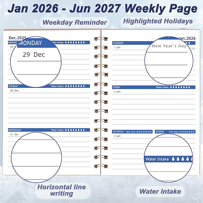Day Planner 2026-2027, 2026 Weekly and Monthly Planner, Jan 2026-Jun 2027, 18 Month Calendar Planner with Tabs Sticker, A5 Size, Pink