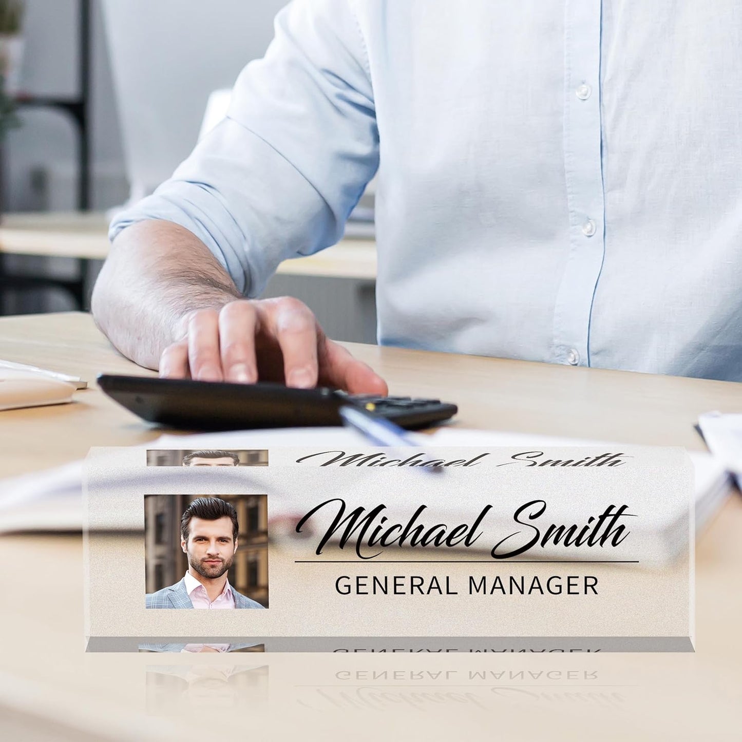 Name Plate for Desk, Custom Logo Desk Name Plate Personalized, Custom Acrylic Name Plate for Office Desk Decor, Employee Appreciation Gifts The Office Gifts for Men and Women with Image and Text