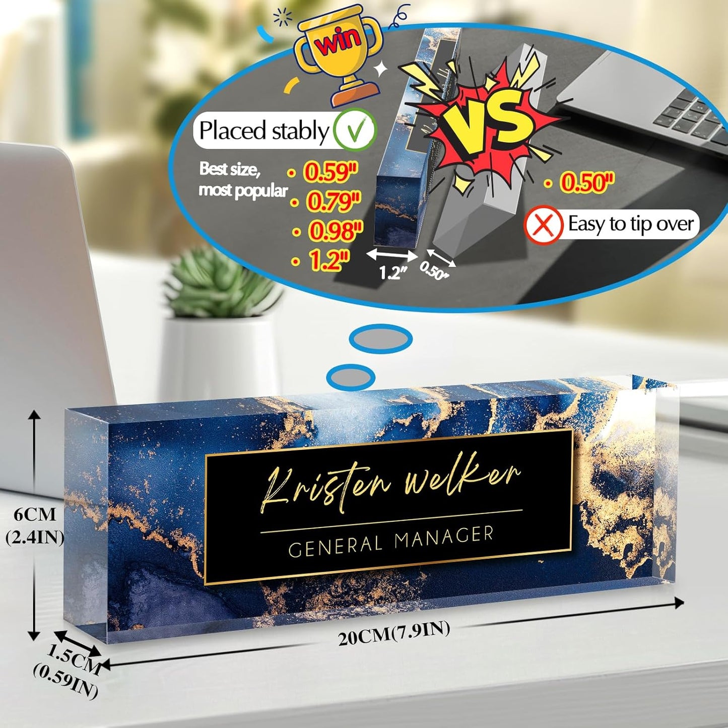 Personalized Name Plate for Desk - Custom Engraved Name Plates for Man - Boss Day Gifts for Boss - Acrylic Office Decor Appreciation Gifts for Teacher Nurse Coworker Social Worker (Ocean Blue)