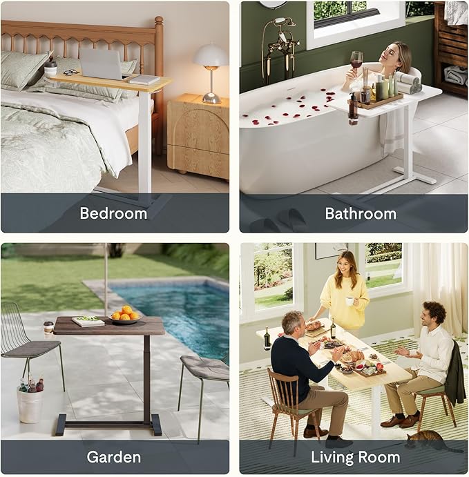 FLEXISPOT H7 Adjustable Overbed Bedside Table with Wheels Pneumatic Mobile Standing Desk Laptop Desk Rolling Computer Cart Movable Overbed Tables Hospital Home Use(27.6" W x 15.7" D, Black Table)