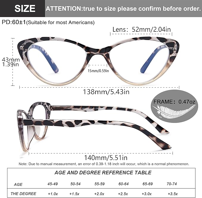 EYEURL Cat Eye Reading Glasses for Women 2 Pair Blue Light Blocking Readers 4.00 Comfort Spring Hinge Lightweight Eyeglasses Anti Glare for Ladies