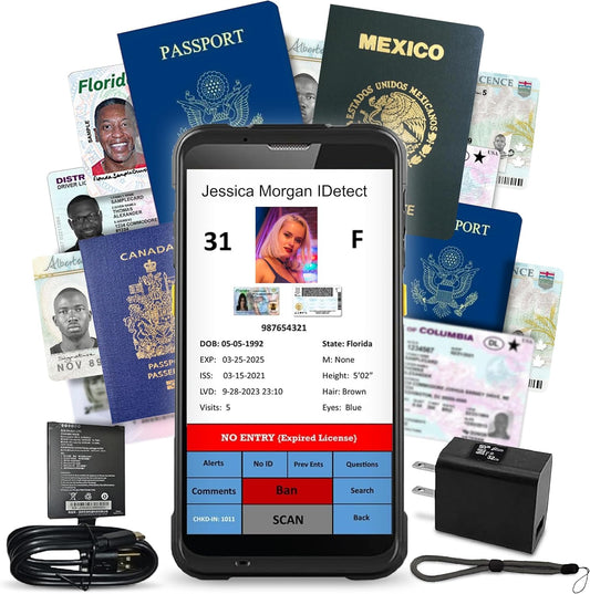ID Scanner - Quantum Edge V3 Drivers License and Passport Reader - Age Verification and Customer Management - Includes Handheld Scanner, Outer Carry Case, & Accessories