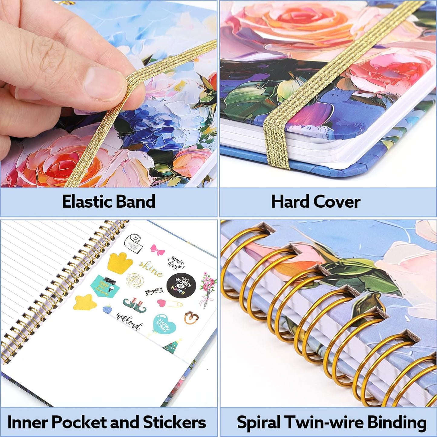 Lined Spiral Notebook, 140 Pages College Ruled Journal for Women A5 Journaling Notebooks for Work & Note Taking Perfect for Men Women Office Home School, 5.9" x 8.3"-Pink Flower