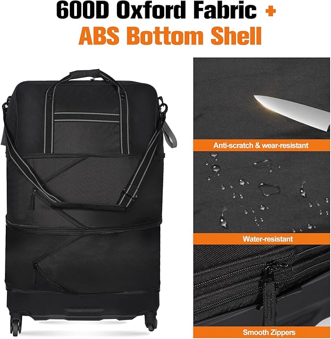 REDCAMP Expandable Foldable Rolling Duffel Bag with Wheels, Collapsible Suitcase Luggage Rolling Travel Bag Lightweight for for Women and Men, 60-130L