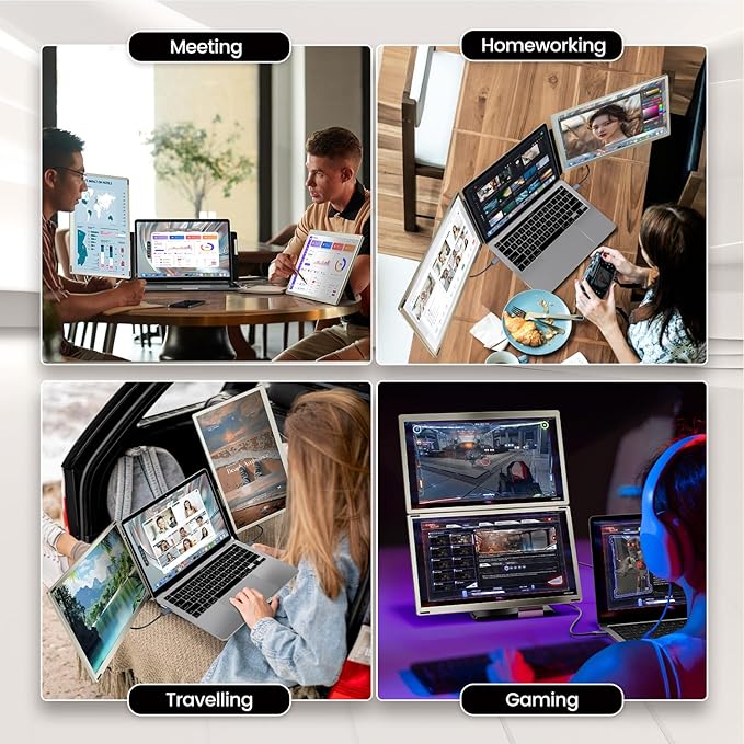 KEFEYA Laptop Screen Extender, 15.6" Portable Monitor for Laptop with 120% sRGB, FHD IPS & USB to HDMI Hub & 235° Rotation, Triple Monitor Extender Plug & Play Fits for All Laptops (Mac/Win/Android)