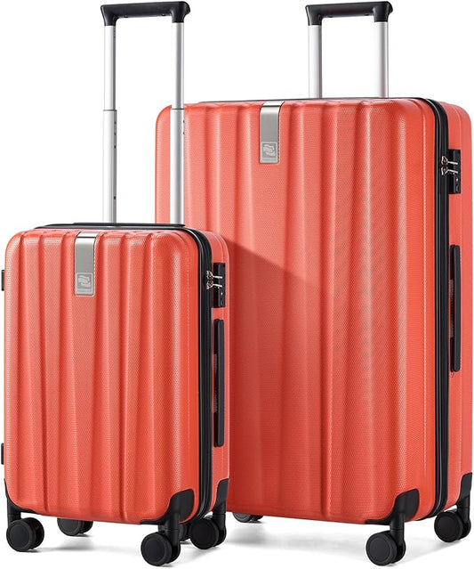 Hanke Luggage Sets 2 piece Carry On Luggage with Wheels PC Hard Shell Suitcases Lightweight Checked Travel Luggage Large Travel Suitcase Woman Men 20/29 Inch （Orange）