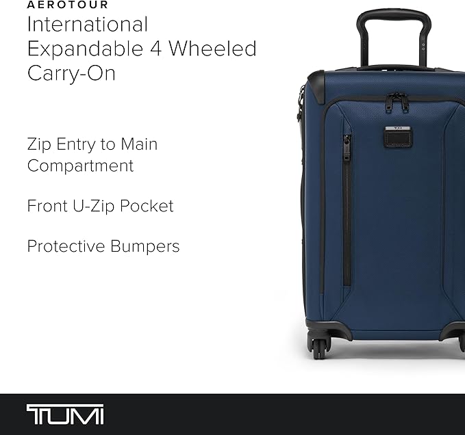TUMI - Aerotour 4 Wheel Expandable Luggage - Men's and Women's Lightweight Business and Leisure Travel Suitcase - 21.75" International Expandable Carry-On, Navy
