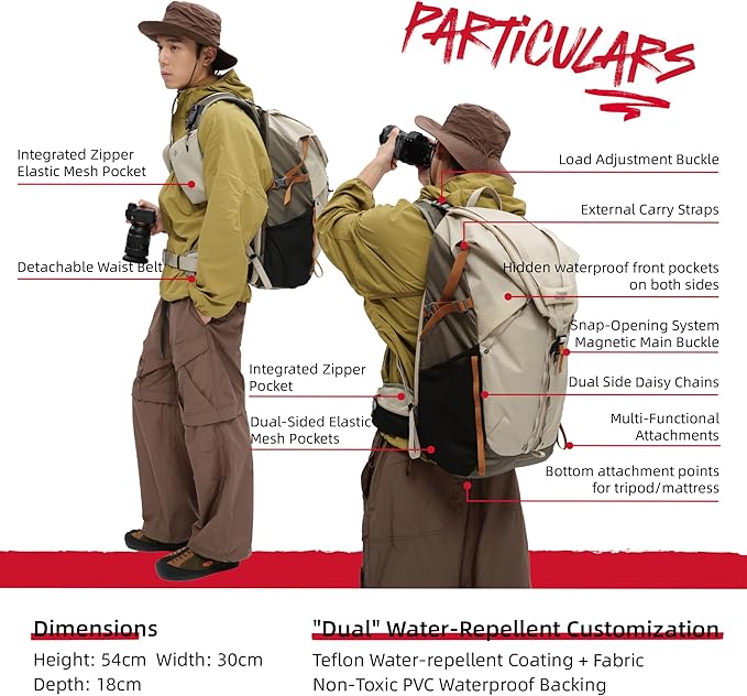 VSGO Pocket Ranger Expandable 35-43L Photography & Outdoor Backpack – Lightweight Camera Bag for Hiking, Mountaineering, Travel