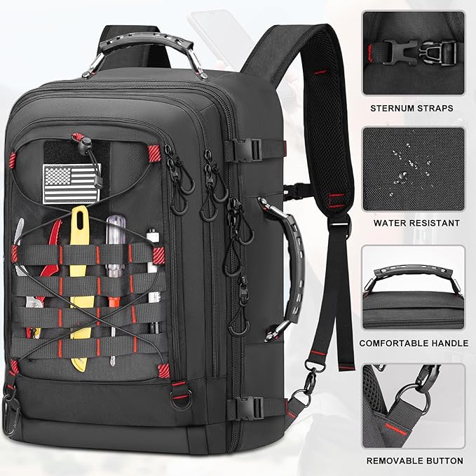 Vancropak Travel Backpack for Men, Extra Large 17.3 inch Laptop Backpacks, Flight Approved Sturdy Carry on Suitcase for Airplanes with 3 Packing Cubes, Expandable 50L Luggage Daypack Duffel Bag, Black