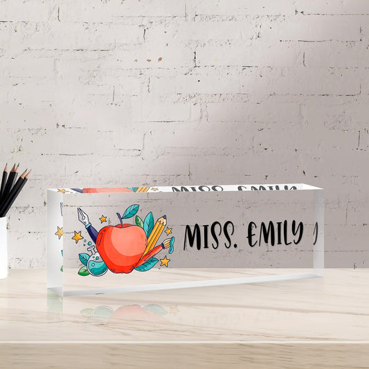 Desk Name Plate Personalized, Premium Clear Teacher Acrylic Desk Name Plate, Personalized Name Plate for Desk, Office Decor for Women or Men Coworkers, Boss, Employee, Teacher