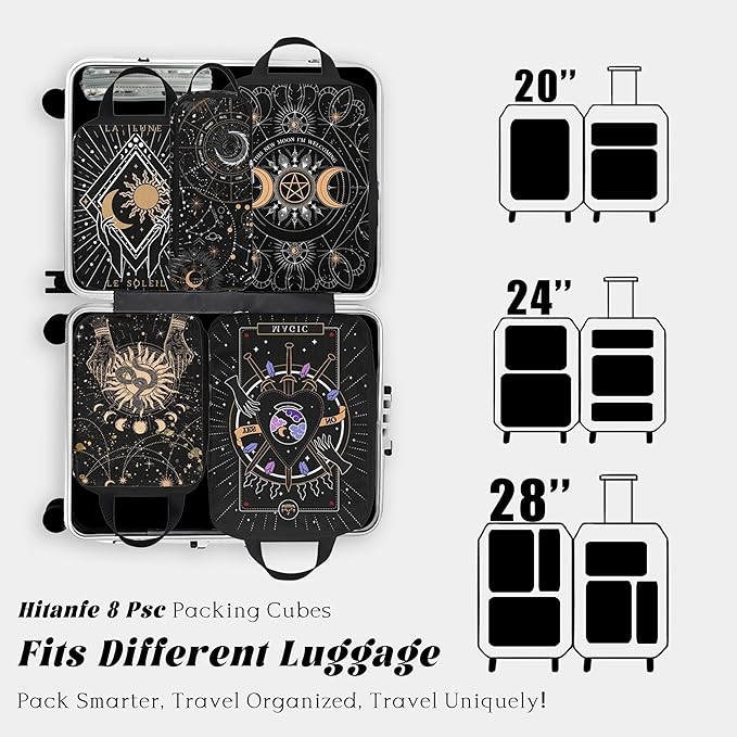 8 Pcs Compression Packing Cubes Travel for Suitcases, Waterproof Luggage Organizer Washable Storage Bags Set for Backpack Travel- Packaging Cubes for Carry-Ons and Storage