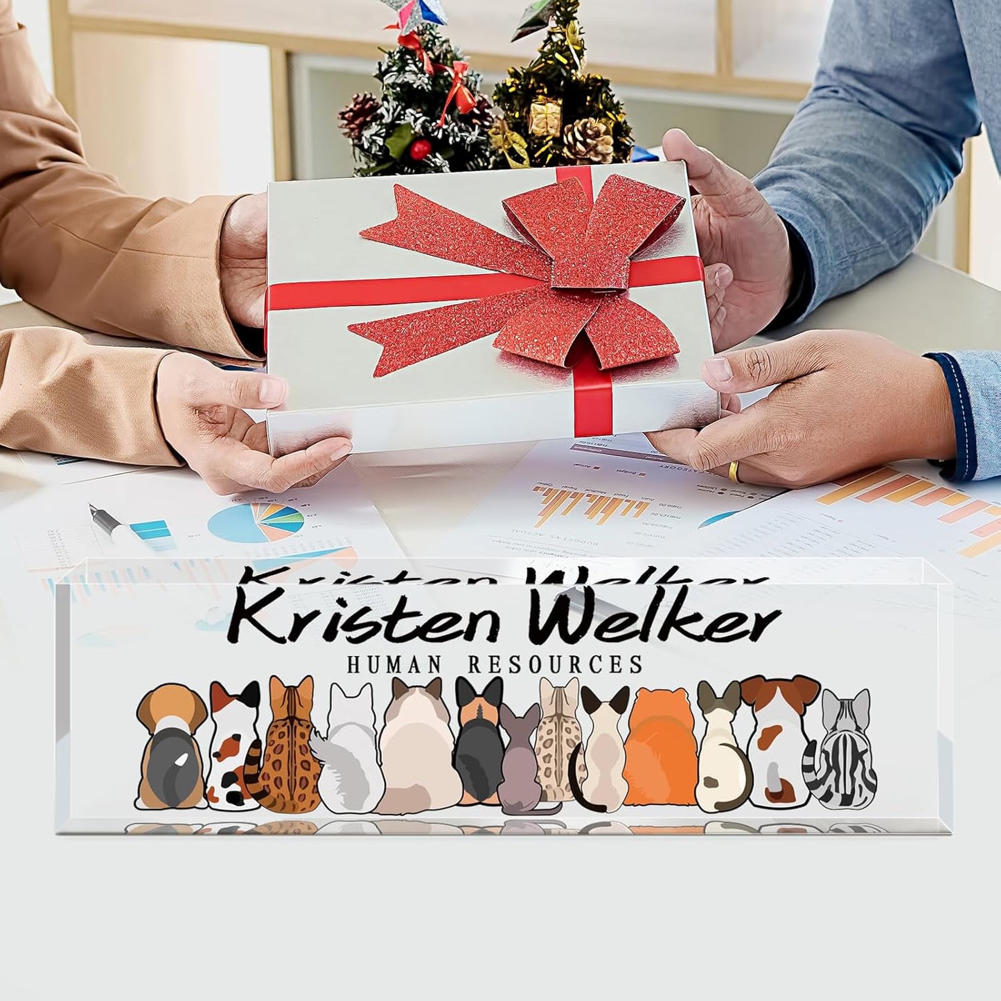 Gowellly Office Desk Name Plate Personalized - Custom Acrylic Name Plates for Desk - Employee Appreciation Gifts - Office Gifts for Teacher,Boss,Nurse,Lawyer,Women Office (pet Back View)