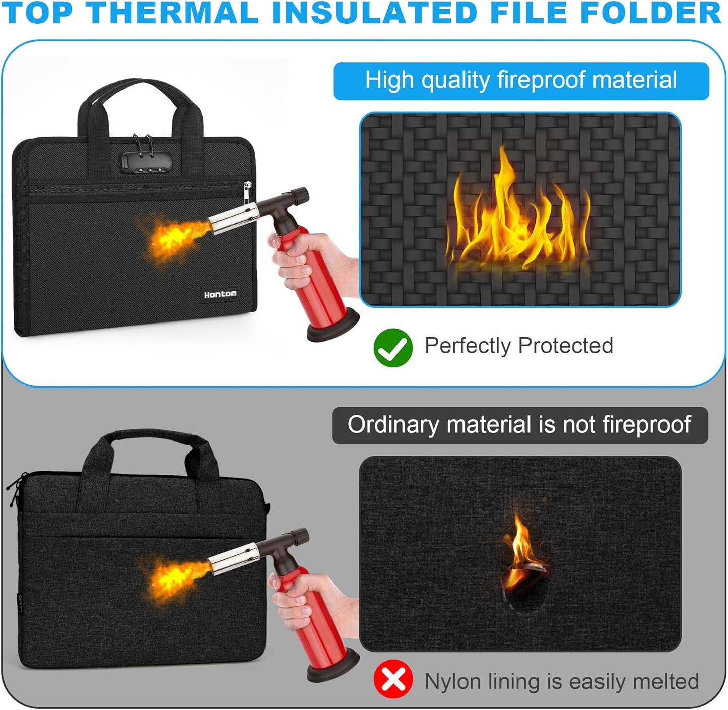 Hontom Fireproof Accordion File Organizer with Lock, 13 Pockets Expanding File Folder with Handle, Portable Business Document Organizer with Secure Storage for Letter A4 Files