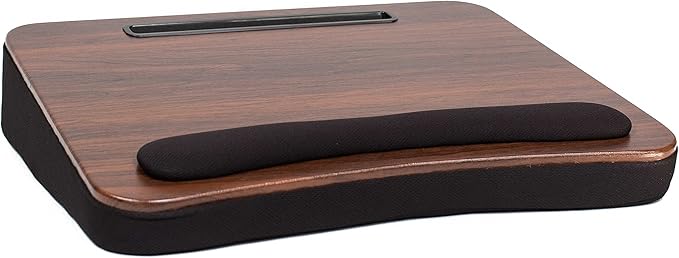 Sofia + Sam Multi Tasking Lap Desk with Memory Foam Cushion | Tablet Slot | Fits Laptops Up to 17" | Tablets Up to 9.6" | Black | Walnut Wood Top | Computer Lap Tray