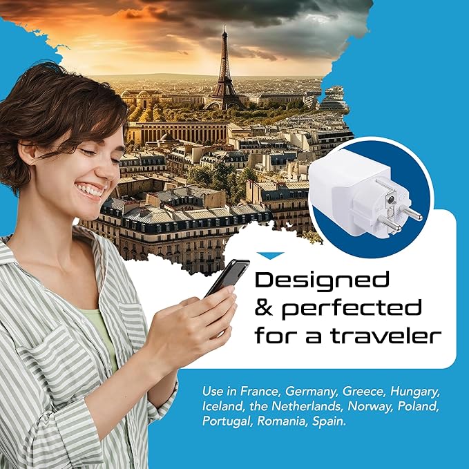 Ceptics Schuko, Germany, France, Spain Travel Adapter Plug with Dual USB - Usa Input Type E/F - Ultra Compact Perfect for Cell Phones, Laptop, Camera Chargers, iWatch, iPad, iPhone and More (CTU-9)