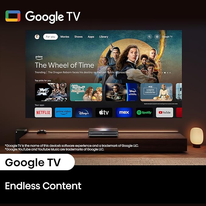 Hisense PX3-PRO Ultra Short Throw Triple Laser Projector, 4K UHD, 80” – 150”, 3,000 Lumens, 3000:1 Contrast, Dolby Vision & Atmos, IMAX Enhanced, 240 High Refresh Rate, Google TV, Designed for Xbox