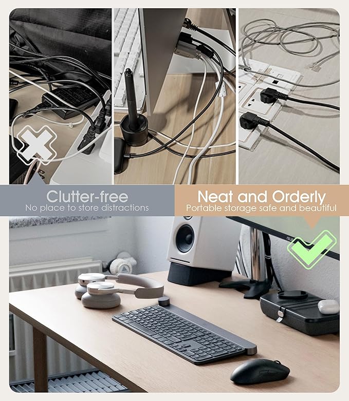 20Pcs Nearockle Reusable Cable Ties, Adjustable Silicone Cord Organizer Small Zip Ties for Charging Cords Earphone Computer Wire, Office Desk Cable Management Travel Accessories(Black)