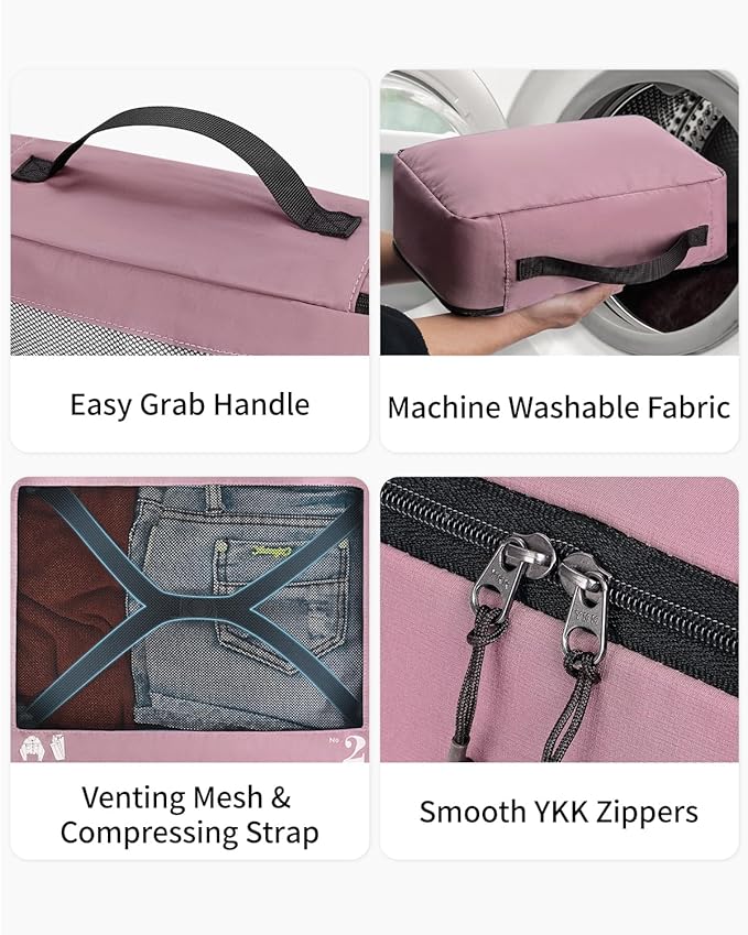 ECOHUB 7 Set Packing Cubes Tear-Resistant Luggage Packing Organizers with Number Icon for Travel Accessories Luggage Suitcase Machine Washable Packing Cubes (Pink)