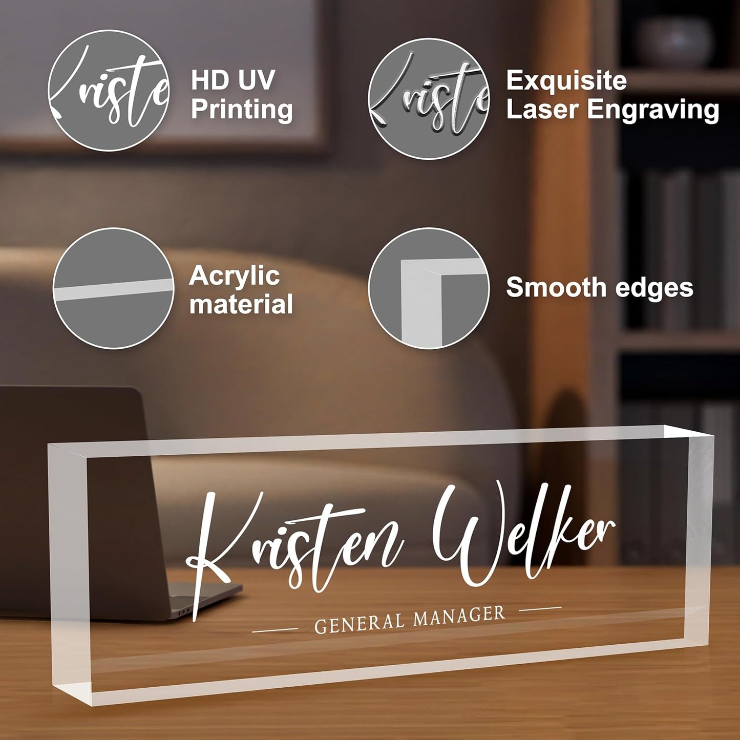 Personalized Desk Name Plates, Acrylic Engraved Name Plate for Desk, Custom Office Gifts & Desk Decor for Women Men, Employee Appreciation Gifts for Boss Teacher Nurse