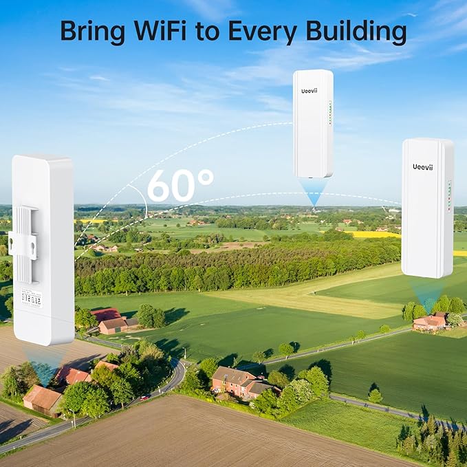 UeeVii Dual-Band Wireless Bridge Router Kit | 2.4G 5.8G WiFi Bridge | 5KM Point to Point Wireless Bridge Outdoor Network Starlink Extender for Barn/Shop | IP65 Weatherproof | Plug & Play