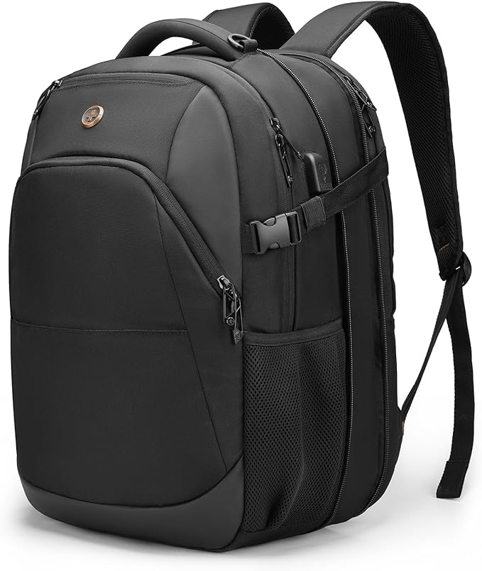 Swissdigital Design Travel Laptop Backpack, 35L Expandable Large College Laptops Backpack with USB Charging Port for Men and Women Fits 17 Inch Notebook, Black | ANDWIL PRO