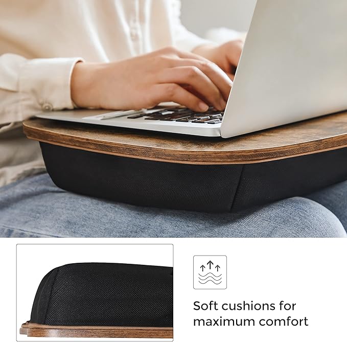 SONGMICS Lap Desk, Bed Tray, Laptop Table with Handle, Cushion, 12.6 x 15.7 x 3.1 Inches, Rustic Brown ULLD109B01