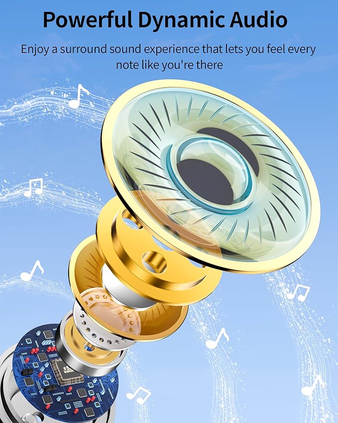 PocBuds Bluetooth Headphones Wireless Earbuds 80hrs Playtime Wireless Charging Case Digital Display Sports Ear Buds with Earhook Deep Bass IPX7 Waterproof Over-Ear Earphones for TV Phone Laptop Blue