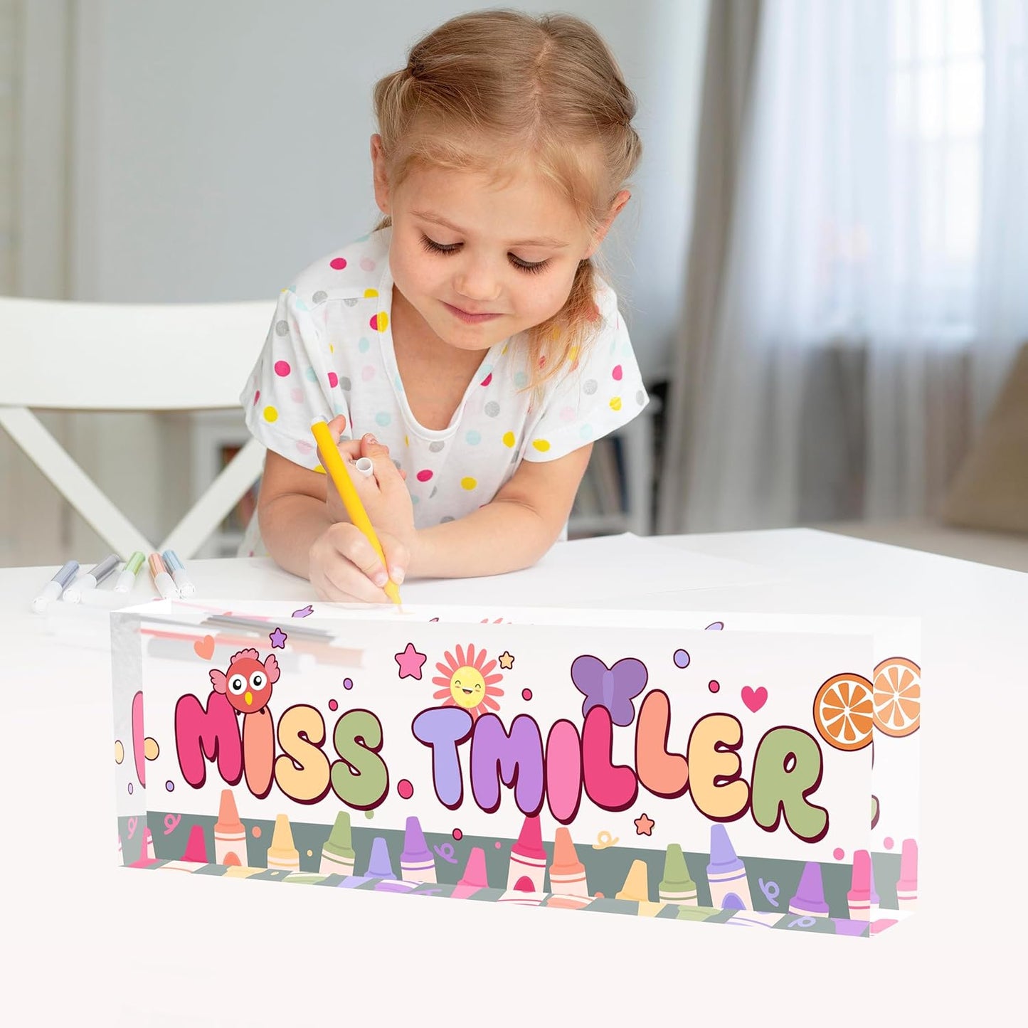 Acrylic Name Plate Personalized, Teacher Name Plates for Desks Classroom, Gifts for Teacher Boss Employee Appreciation Office Desk Decor (Kindergarten 3)