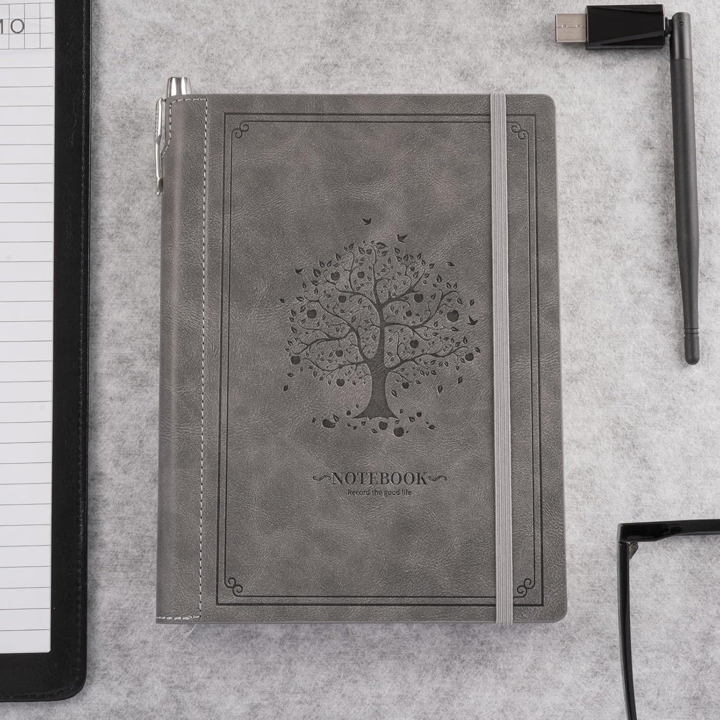 Lined Notebook Journal for Women Men 320 Pages A5 Hardcover Leather with Pen Holder College Ruled Journals for Work Note Taking Travel School Gray