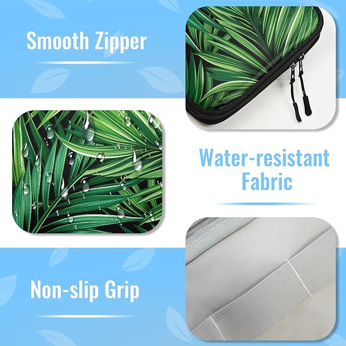 Green Tropical Leaves Electronics Travel Organizer Case, Tech Accessories Cable Storage Bag for Cords, Charger, Phone, Hard Drive