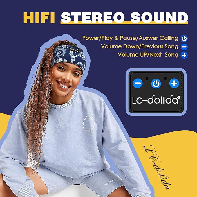 LC-dolida Sleep Headphones Bluetooth Headband Sleeping Wireless Headband Headphones with Thin HD Stereo Speakers Perfect for Side Sleepers, Sport, Yoga, Travel