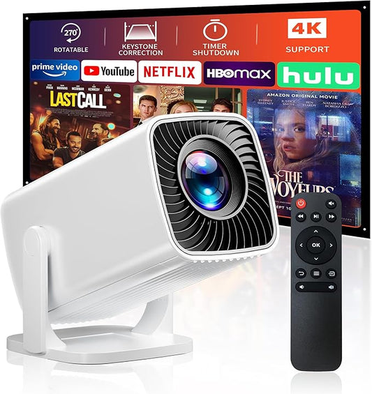 Mini Projector, Portable Projector 4K Support, Full HD 1080P Outdoor Projector, 270° Rotation Movie Projector, Compatible with Smartphone, TV Stick, Laptop, PS4, HDMI, USB (No WiFi or Bluetooth)