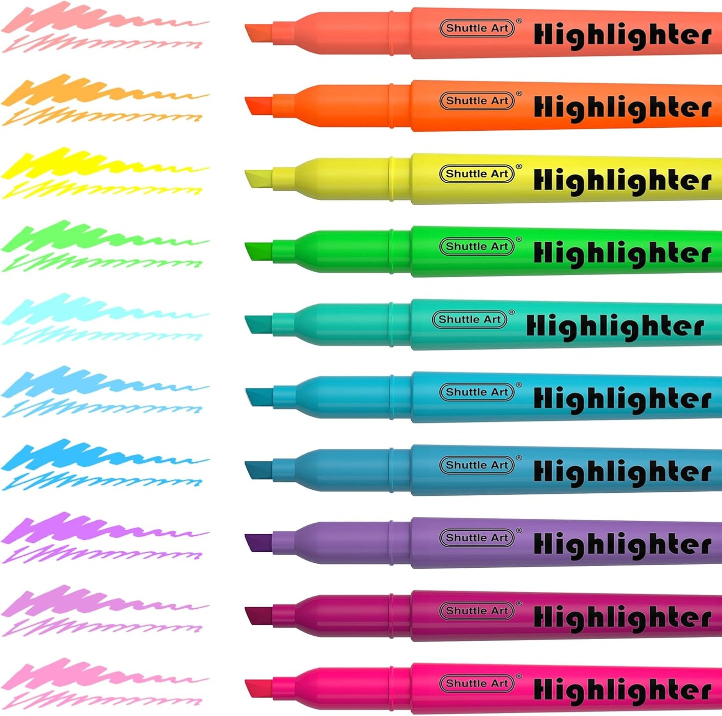 Shuttle Art Highlighters, 30 Pack Highlighters Assorted Colors, 10 Colors Chisel Tip Dry-Quickly Non-Toxic Highlighter Markers for Adults Kids Highlighting in Home School Office