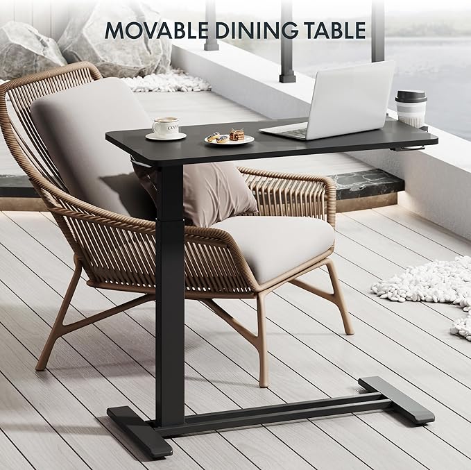 FLEXISPOT H7 Adjustable Overbed Bedside Table with Wheels Pneumatic Mobile Standing Desk Laptop Desk Rolling Computer Cart Movable Overbed Table Hospital Home Use(31.5" W x 17.7" D, Black Large)