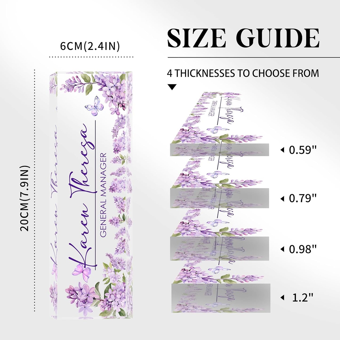 Custom Office Name Plate for Desk, Desk Name Plate Personalized, Personalized Gifts for Women, Appreciation Gifts for Employee Coworkers Boss Teacher, Office Accessories (Purple lilac flower)