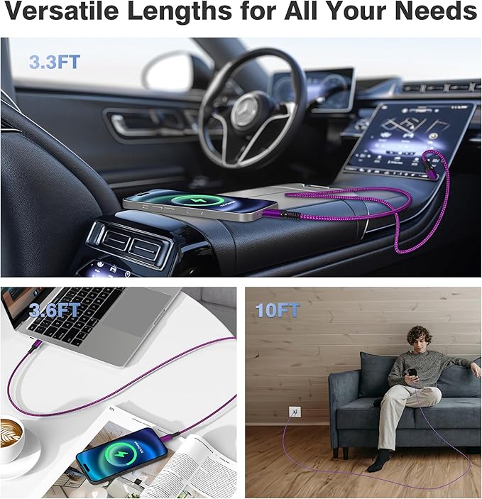 Elebase iPhone Air Charging Cord 3.3/6.6/10FT 3Pack,USB C to Type C,100W Fast Charger USBC Car Carplay Cable for Apple 17 16 16e 15 Pro Max,AirPods 3,iPad Air 4 5,Mini 6,Samsung Galaxy Tab S10 S25