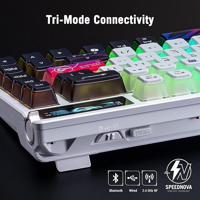 ASUS ROG Azoth X Wireless Mechanical Gaming Keyboard – 75% TKL, Tri-Mode Connectivity, Hot Swappable Pre-lubed ROG NX V2 Snow Linear Switches, South-Facing PCB, PBT Keycaps, PC/Mac Support - White