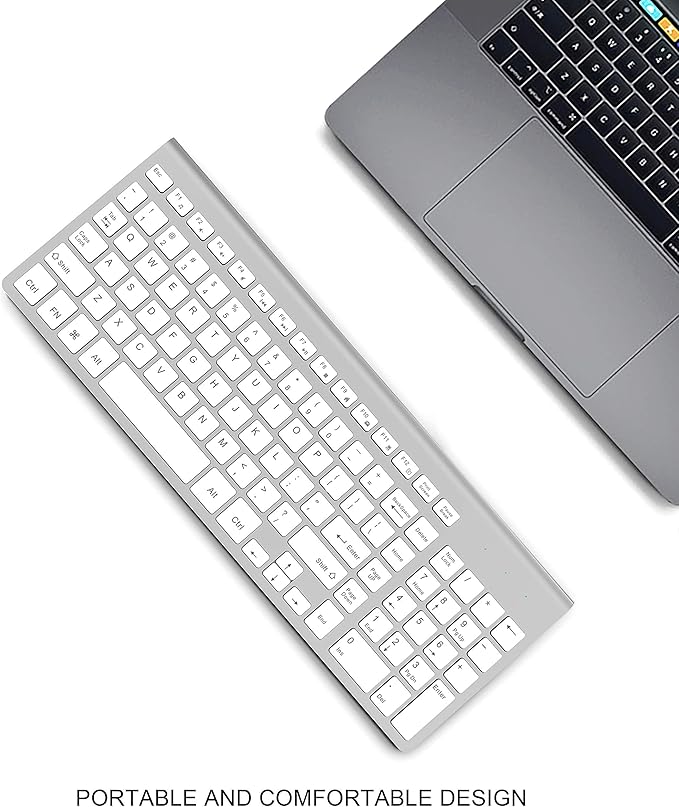 JOYACCESS J Wireless Keyboard, 2.4G Slim and Compact Wireless Keyboard with Numeric Keypad for Laptop, MacBook air, Apple, Computer, PC-Sliver&White